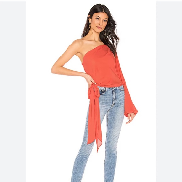 Revolve Krisa NWT One shoulder Tie side Top in Coral. - Picture 1 of 9